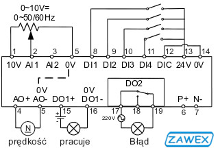 Schemat podłączenia silnika do falownikia V20
