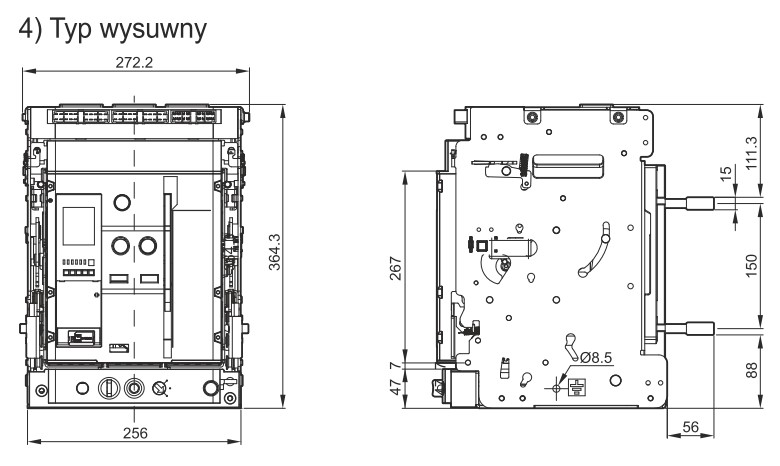 Wymiary wyłącznika powietrznego LS Compact 3P wysuwny